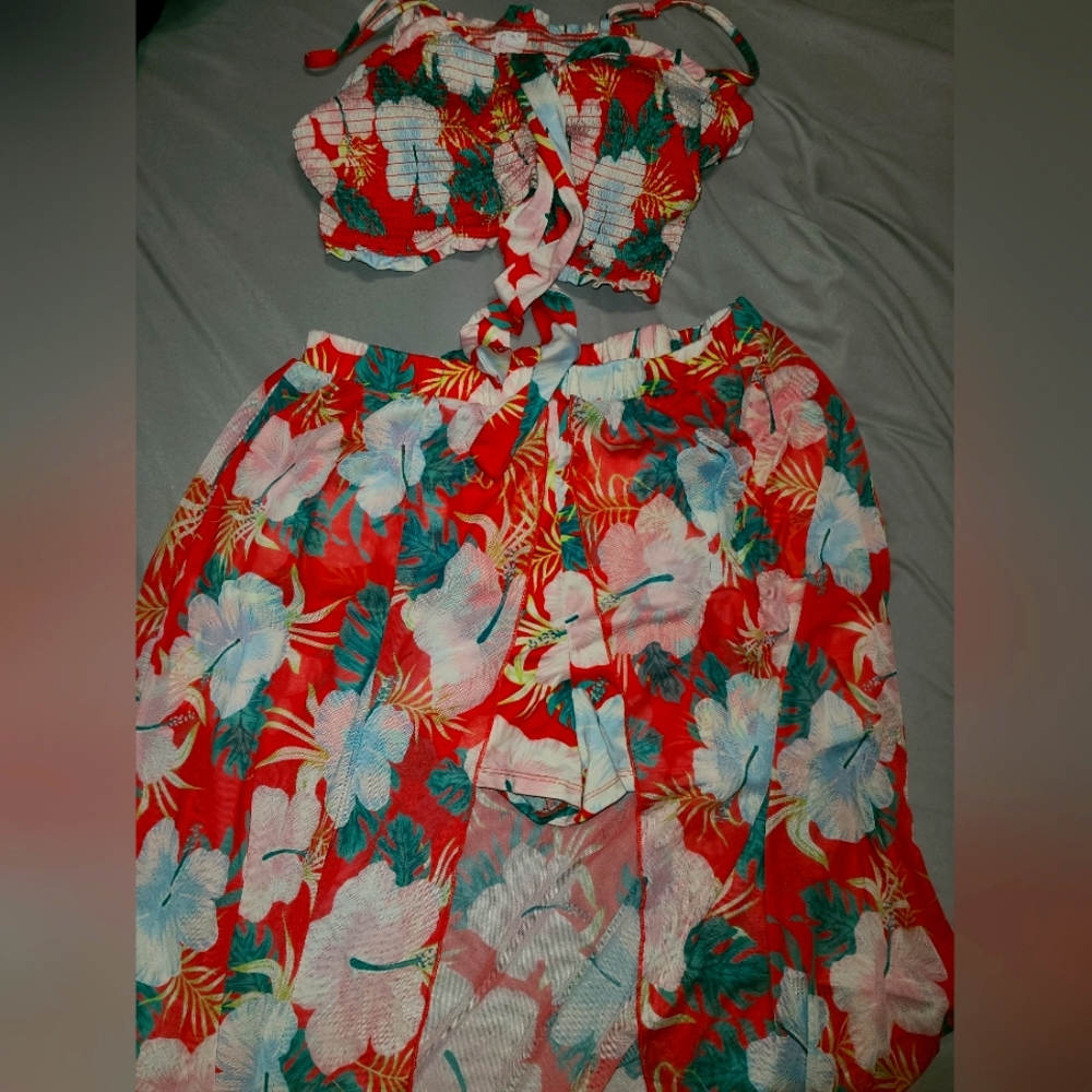 Tropical High Low Two Piece Set